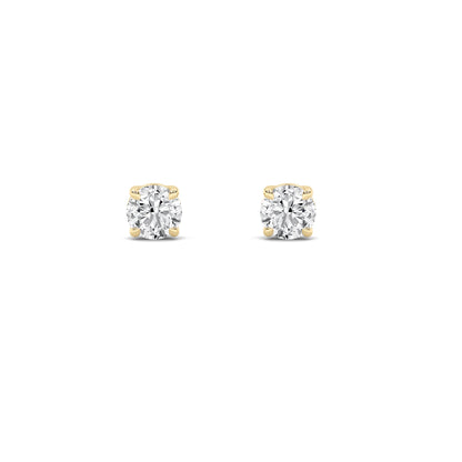 Round Shaped Lab Grown Diamond Classic Basket Set Stud Earrings in 14K Gold