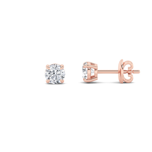 Round Shaped Lab Grown Diamond (F/VS) Classic Basket Set Stud Earrings in 14K Gold
