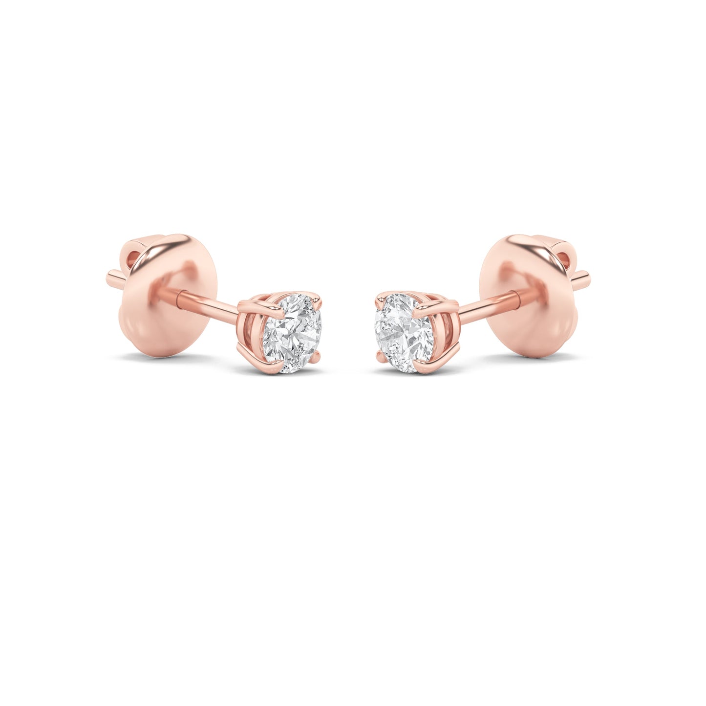 Round Shaped Lab Grown Diamond (F/VS) Classic Basket Set Stud Earrings in 14K Gold