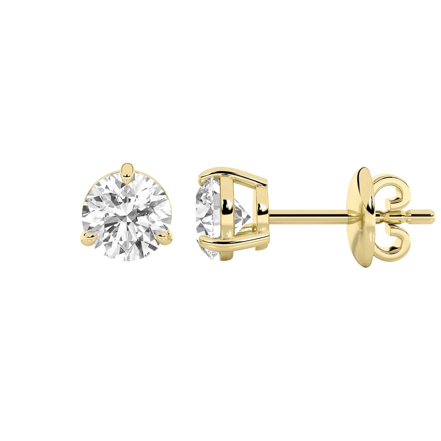 Round Shaped Lab Grown Diamond (F/VS) Classic Basket Set Stud Earrings in 14K Gold