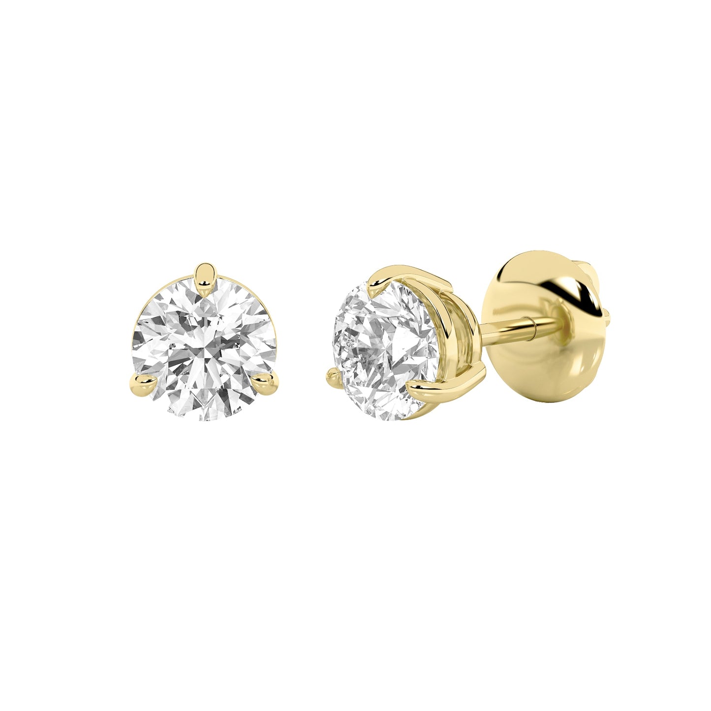 Round Shaped Lab Grown Diamond (F/VS) Classic Basket Set Stud Earrings in 14K Gold