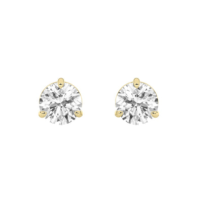 Round Shaped Lab Grown Diamond (F/VS) Classic Basket Set Stud Earrings in 14K Gold