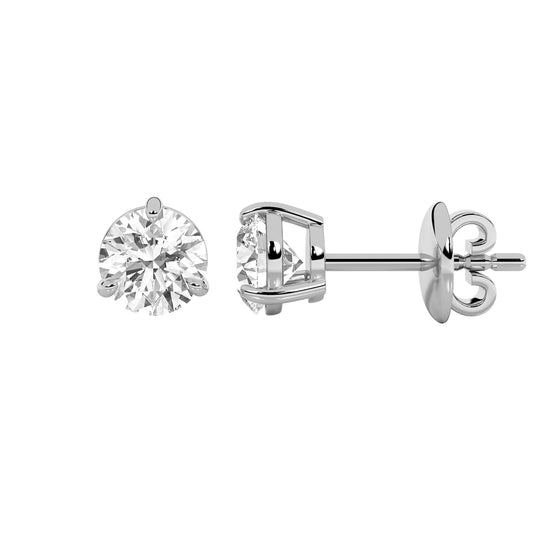 Round Shaped Lab Grown Diamond Classic Basket Set Stud Earrings in 14K Gold