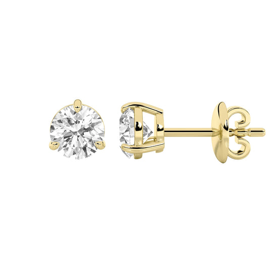 Round Shaped Lab Grown Diamond (F/VS) Classic Basket Set Stud Earrings in 14K Gold