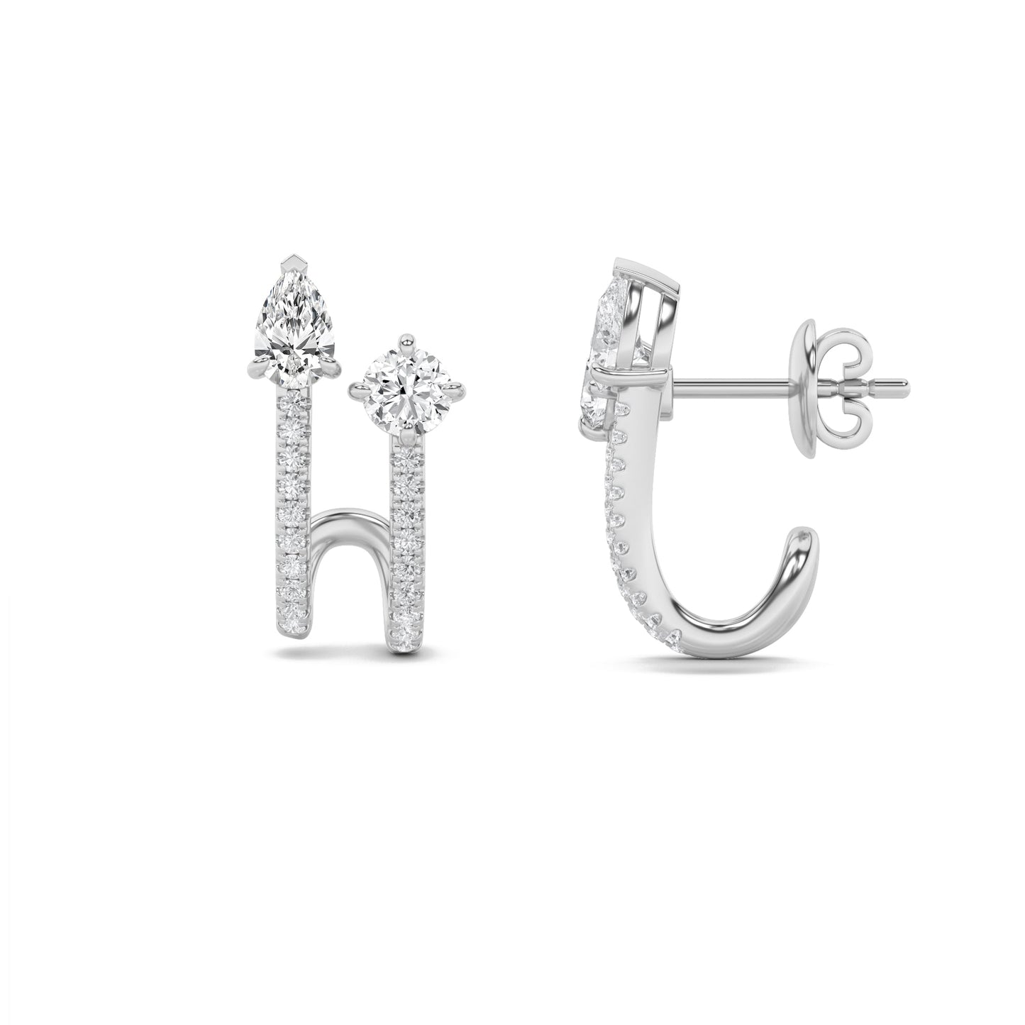 2.5Cttw Round Shaped Lab Grown Diamond (F/VVS) Toiet Moi Accented Earrings in 14K Gold