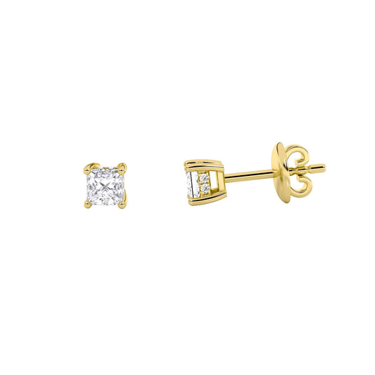 Princess Shaped Lab Grown Diamond (F/VS) Hidden Halo Stud Earrings in 14K Gold