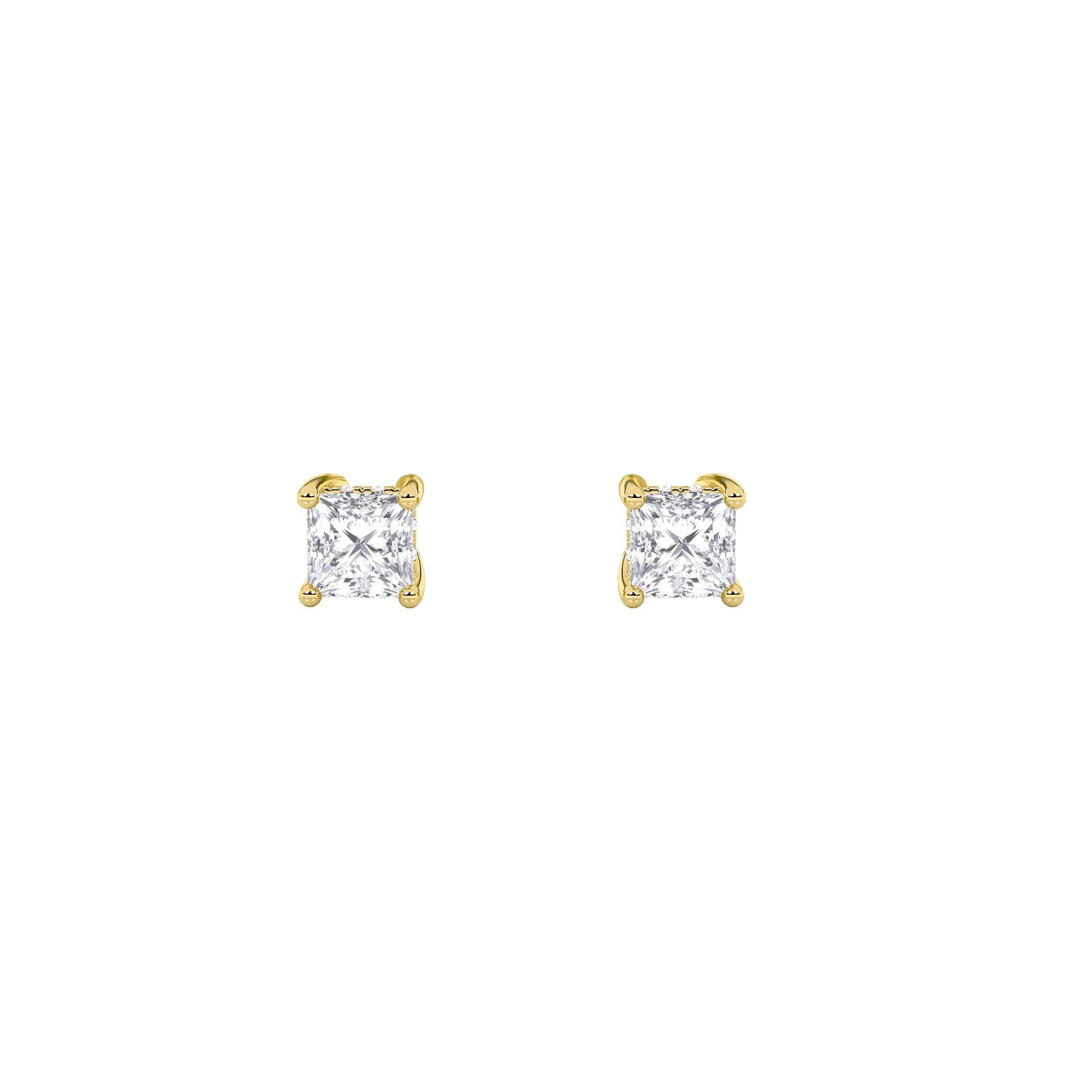 Princess Shaped Lab Grown Diamond (F/VS) Hidden Halo Stud Earrings in 14K Gold