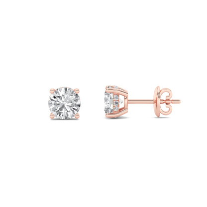 Round Shaped Lab Grown Diamond Hidden Halo Stud Earrings in 14K Gold