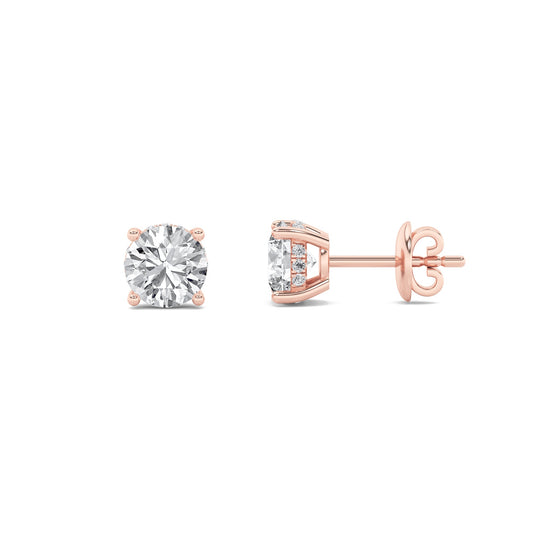 Round Shaped Lab Grown Diamond Hidden Halo Stud Earrings in 14K Gold