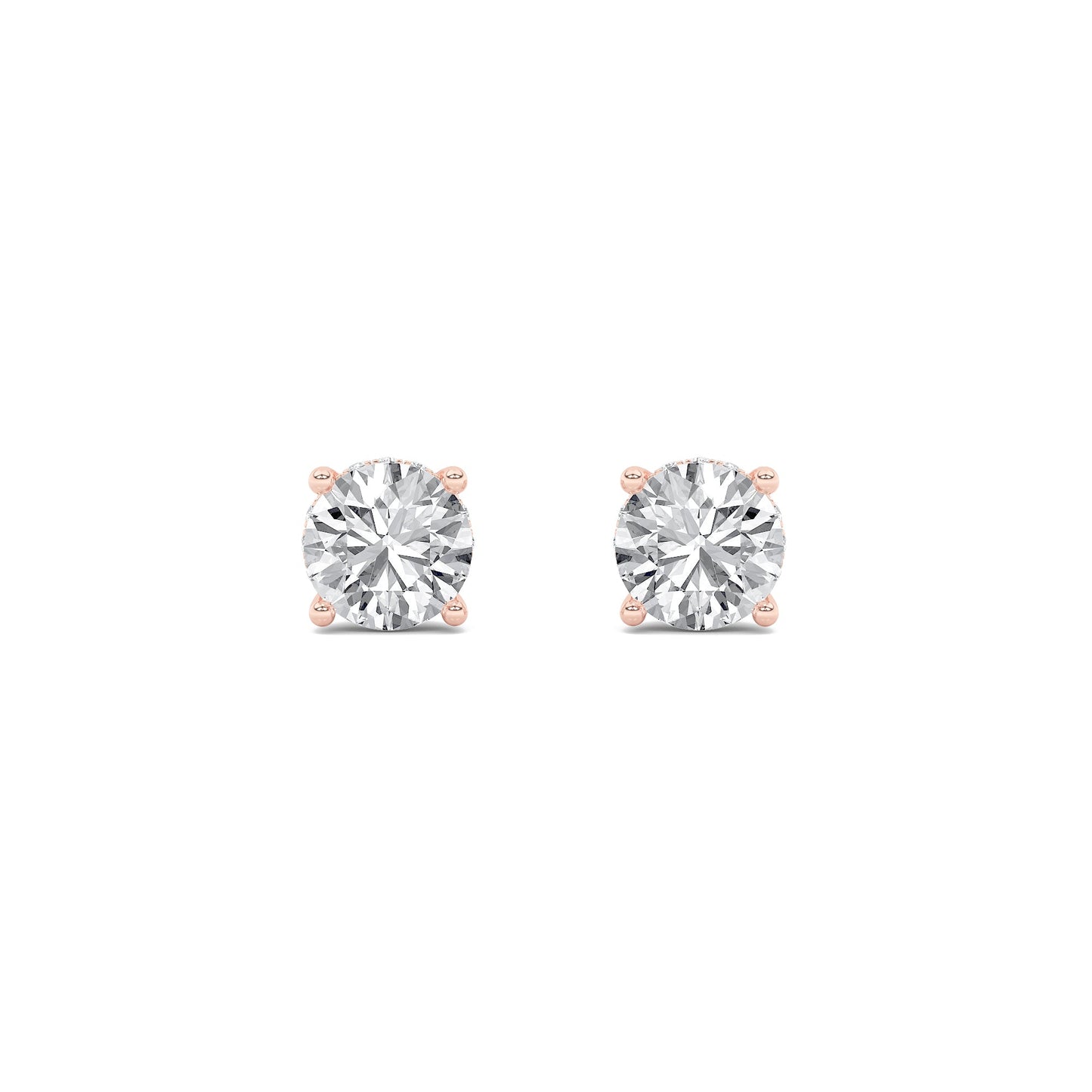 Round Shaped Lab Grown Diamond Hidden Halo Stud Earrings in 14K Gold