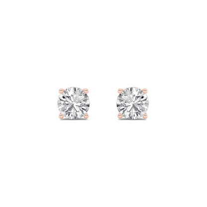 Round Shaped Lab Grown Diamond Hidden Halo Stud Earrings in 14K Gold