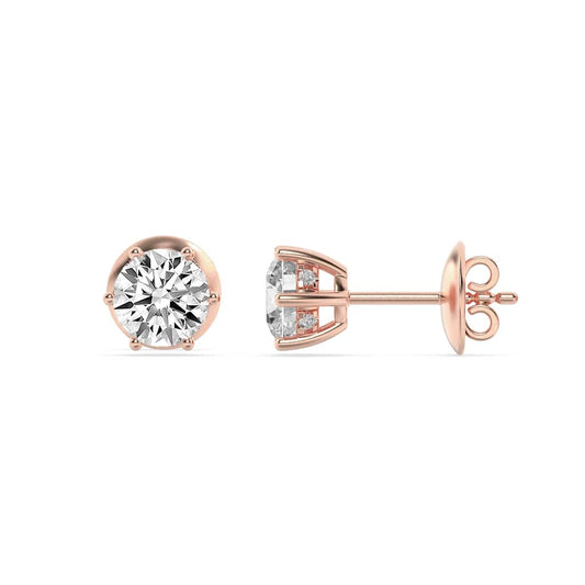 3Cttw Round Shaped Lab Grown Diamond (F/VS) HiddenHalo Stud Earrings in 14K Gold
