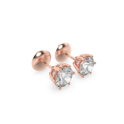3Cttw Round Shaped Lab Grown Diamond (F/VS) HiddenHalo Stud Earrings in 14K Gold