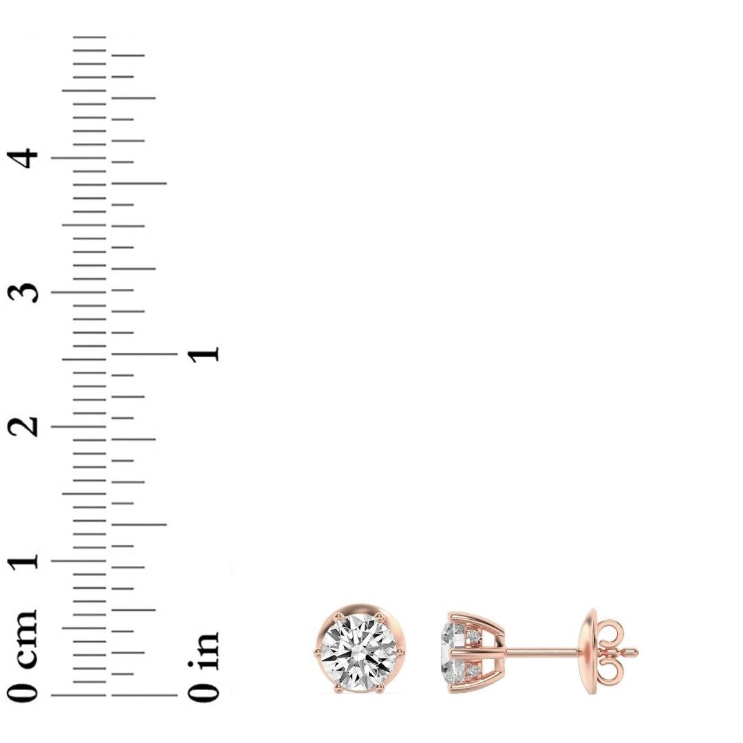 3Cttw Round Shaped Lab Grown Diamond (F/VS) HiddenHalo Stud Earrings in 14K Gold