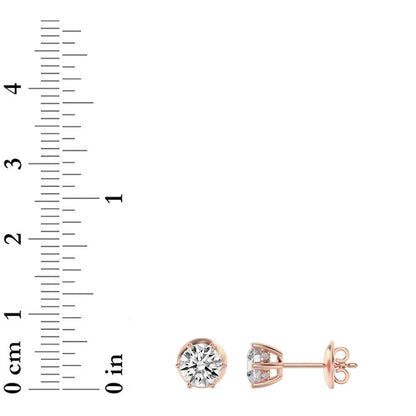 3Cttw Round Shaped Lab Grown Diamond (F/VS) HiddenHalo Stud Earrings in 14K Gold