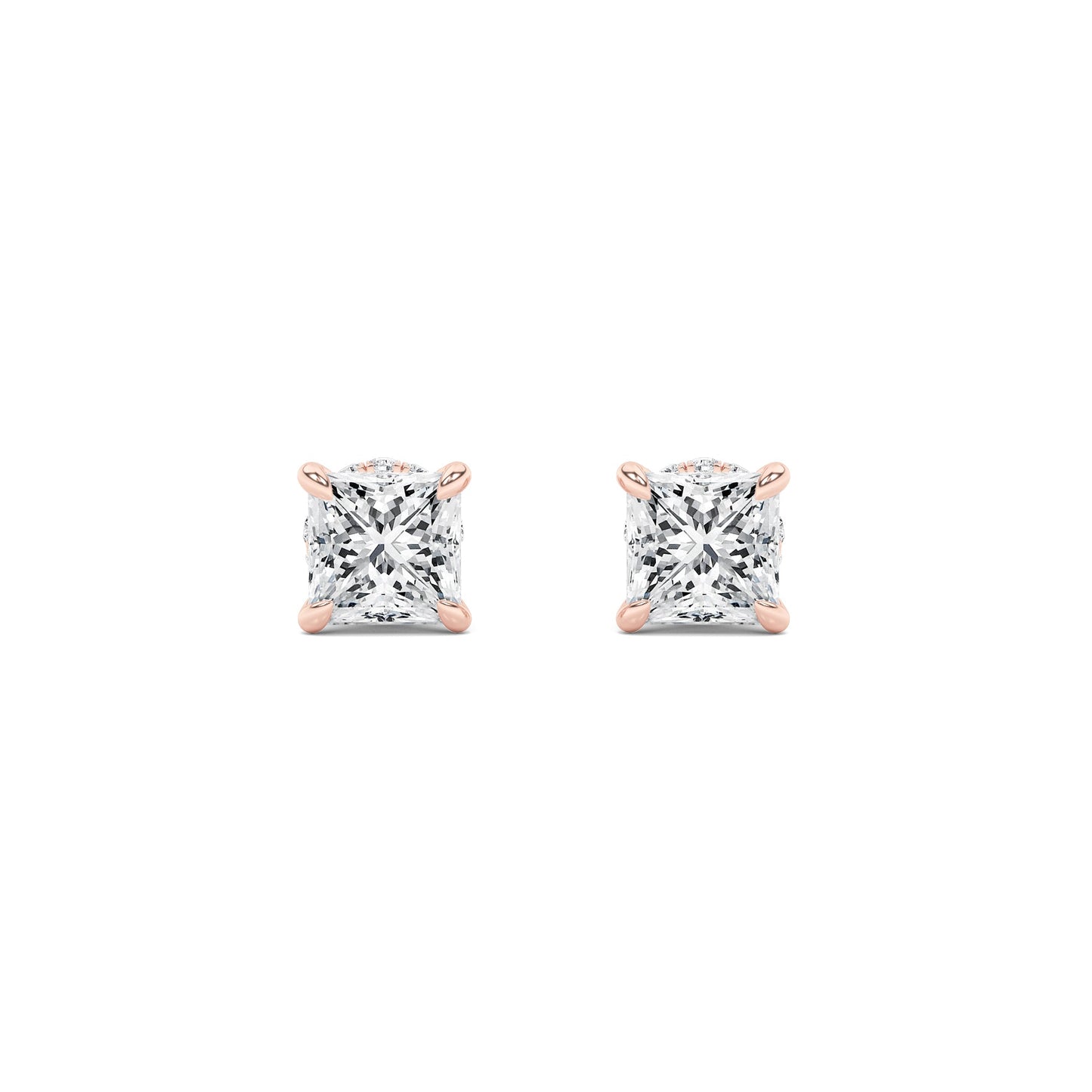 Princess Shaped Lab Grown Diamond (F/VS) Hidden Halo Stud Earrings in 14K Gold