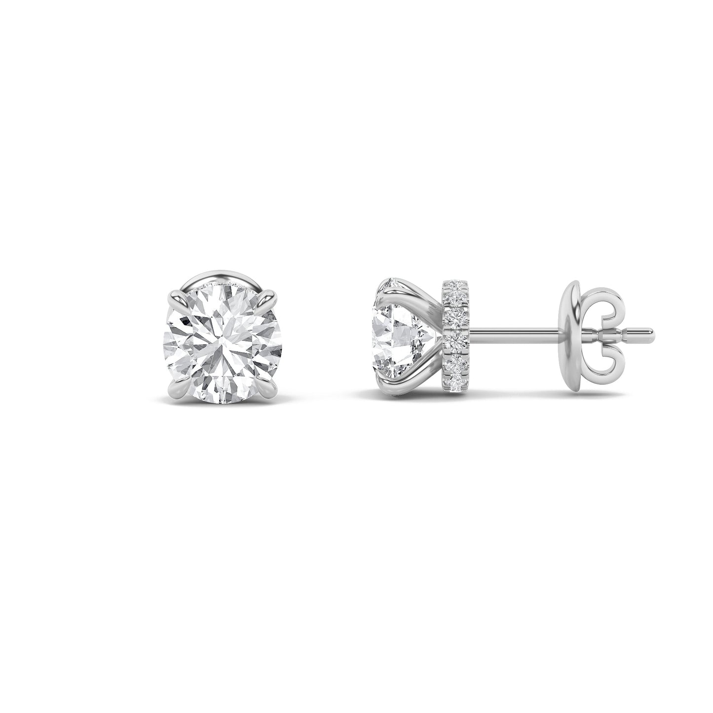 Round Shaped Lab Grown Diamond (F/VS) HiddenHalo Stud Earrings in 14K Gold