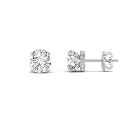 Round Shaped Lab Grown Diamond (F/VS) HiddenHalo Stud Earrings in 14K Gold