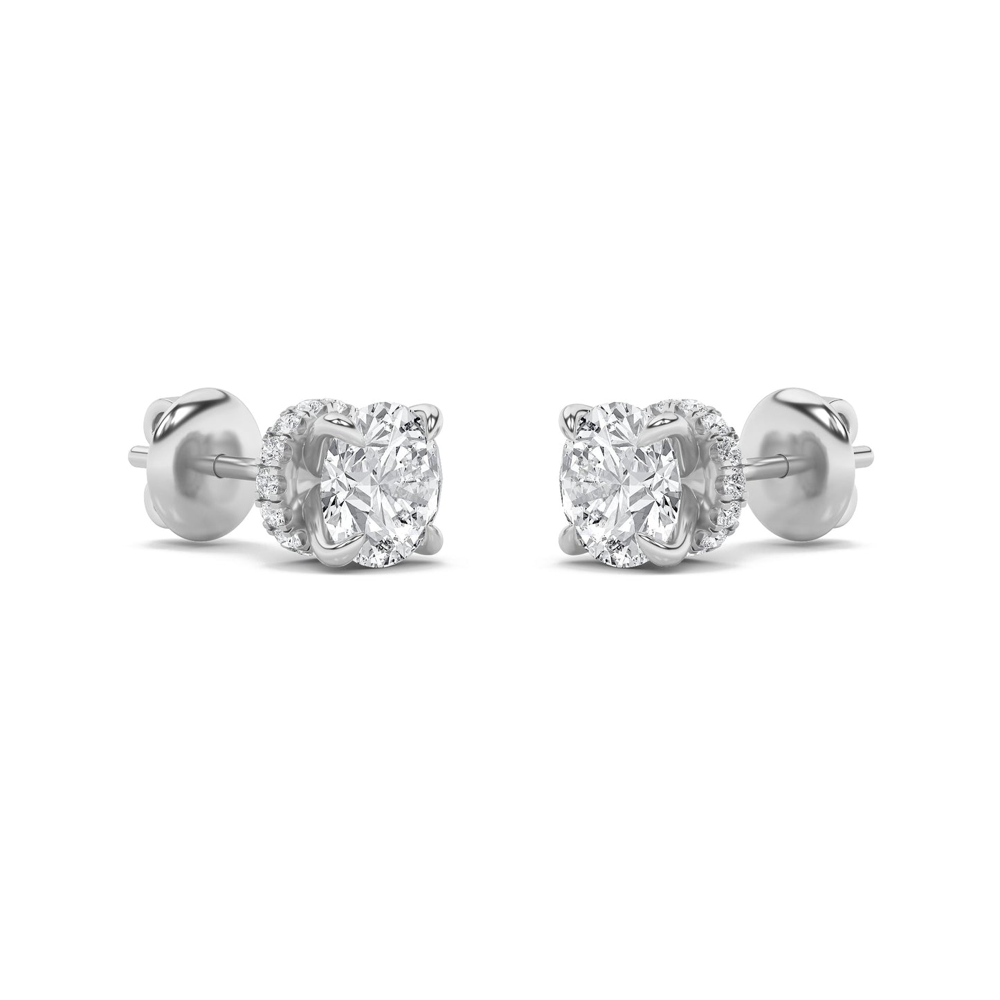 Round Shaped Lab Grown Diamond (F/VS) HiddenHalo Stud Earrings in 14K Gold