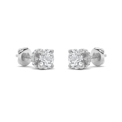 Round Shaped Lab Grown Diamond (F/VS) HiddenHalo Stud Earrings in 14K Gold