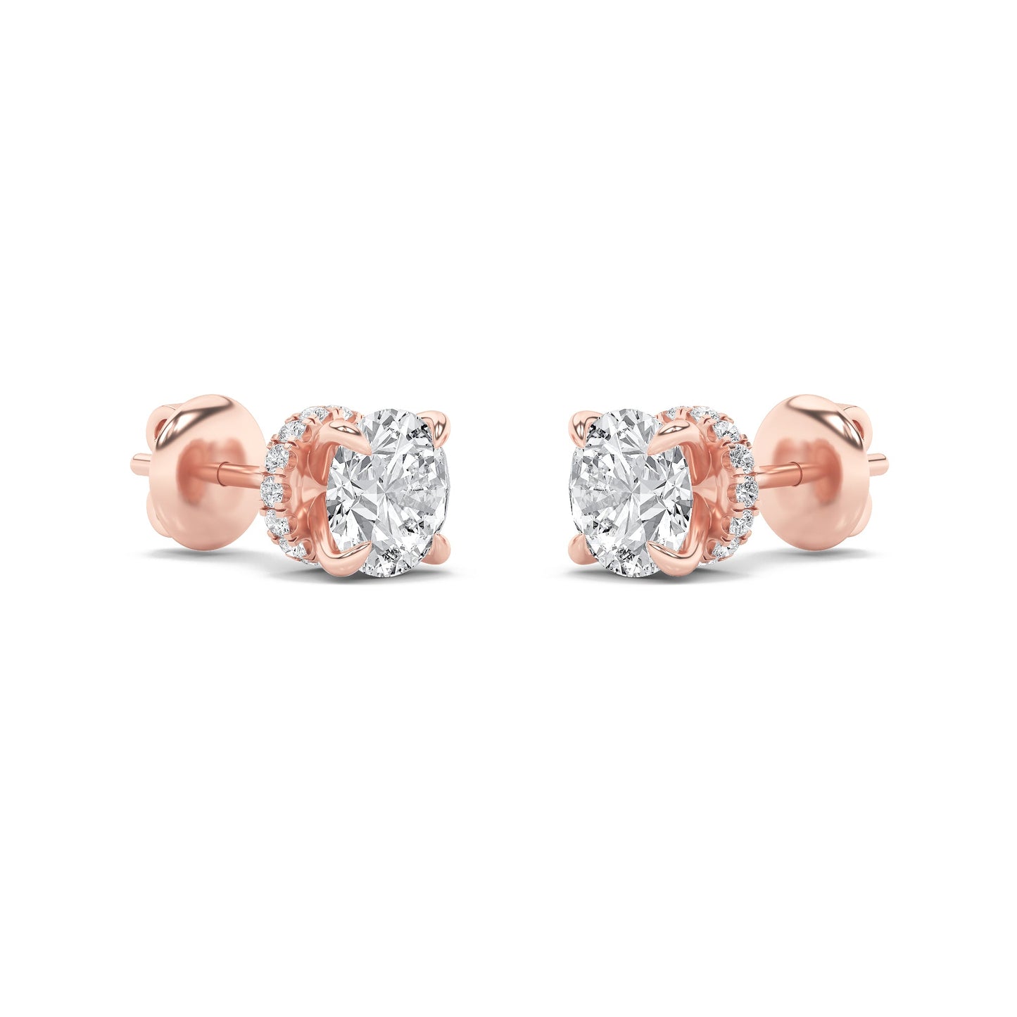 3Cttw Round Shaped Lab Grown Diamond (F/VS) Hidden Halo Stud Earrings in 14K Gold