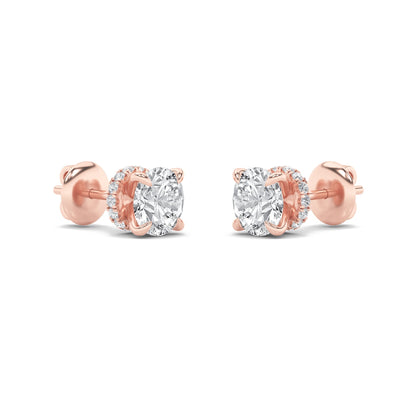 3Cttw Round Shaped Lab Grown Diamond (F/VS) Hidden Halo Stud Earrings in 14K Gold