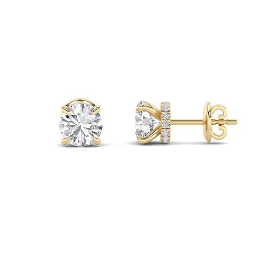 Round Shaped Lab Grown Diamond (F/VS) Hidden Halo Stud Earrings in 14K Gold