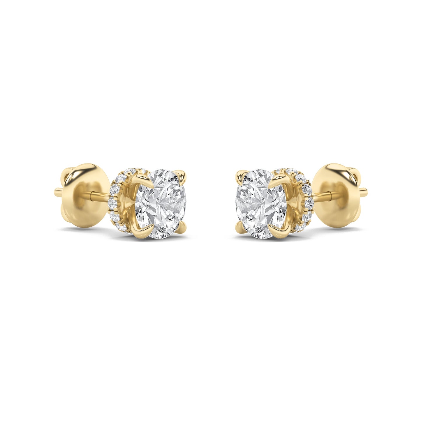 Round Shaped Lab Grown Diamond (F/VS) Hidden Halo Stud Earrings in 14K Gold