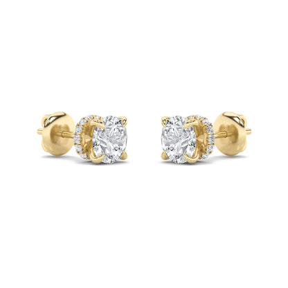 Round Shaped Lab Grown Diamond (F/VS) Hidden Halo Stud Earrings in 14K Gold