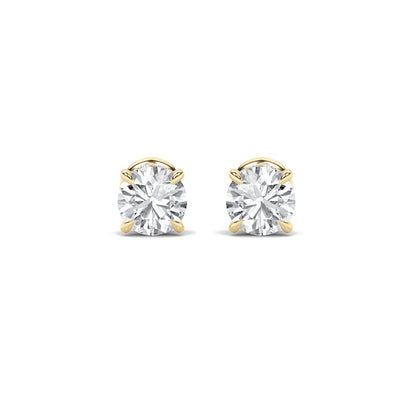 Round Shaped Lab Grown Diamond (F/VS) Hidden Halo Stud Earrings in 14K Gold