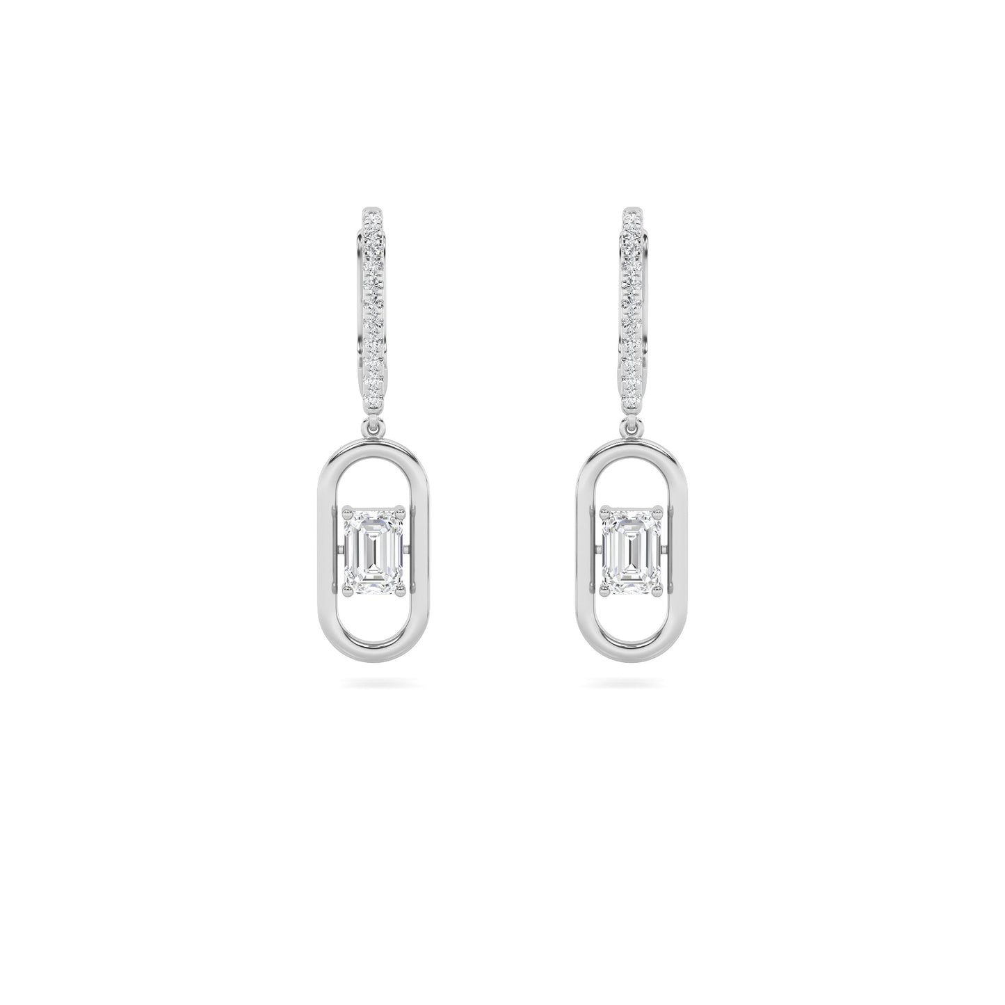 1Cttw Emerald Shaped Lab Grown Diamond (F/VS) Paperclip Dangle Earrings in 14K Gold