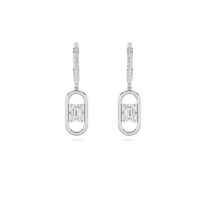 1Cttw Emerald Shaped Lab Grown Diamond (F/VS) Paperclip Dangle Earrings in 14K Gold