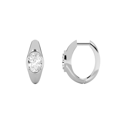 2Cttw Oval Shaped Lab Grown Diamond (F/VS) Solitaire Huggie Earrings in 14K Gold