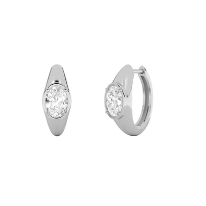 2Cttw Oval Shaped Lab Grown Diamond (F/VS) Solitaire Huggie Earrings in 14K Gold
