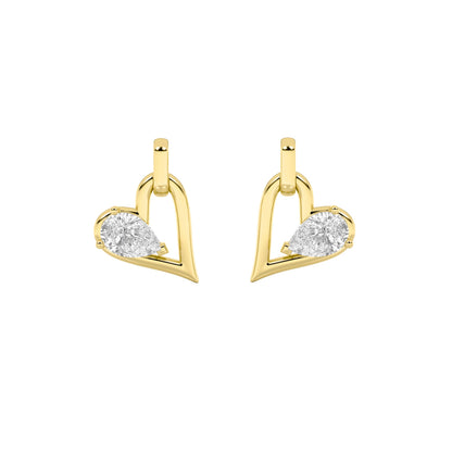 1Cttw Pear Shaped Lab Grown Diamond (F/VS) Heart Shaped Dangle Earrings in 14K Gold