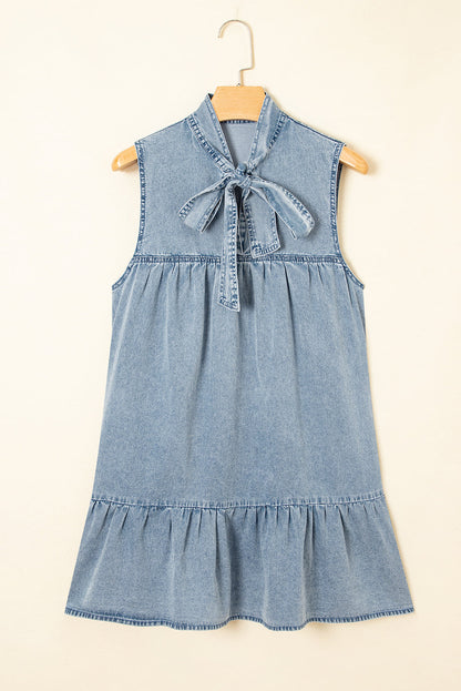 Threaded Pear Clare Sleeveless Ruffled Chambray Dress