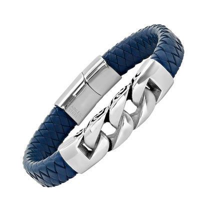 Blue Braided Leather Chain Bracelet