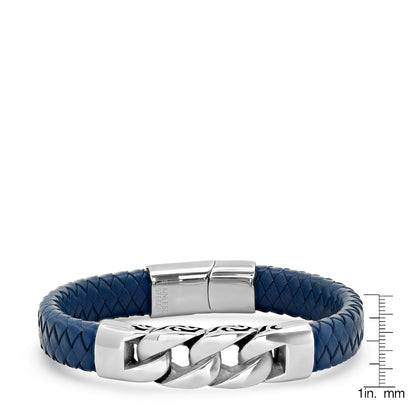Blue Braided Leather Chain Bracelet