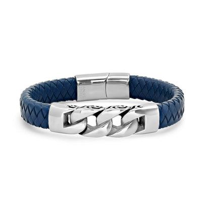 Blue Braided Leather Chain Bracelet