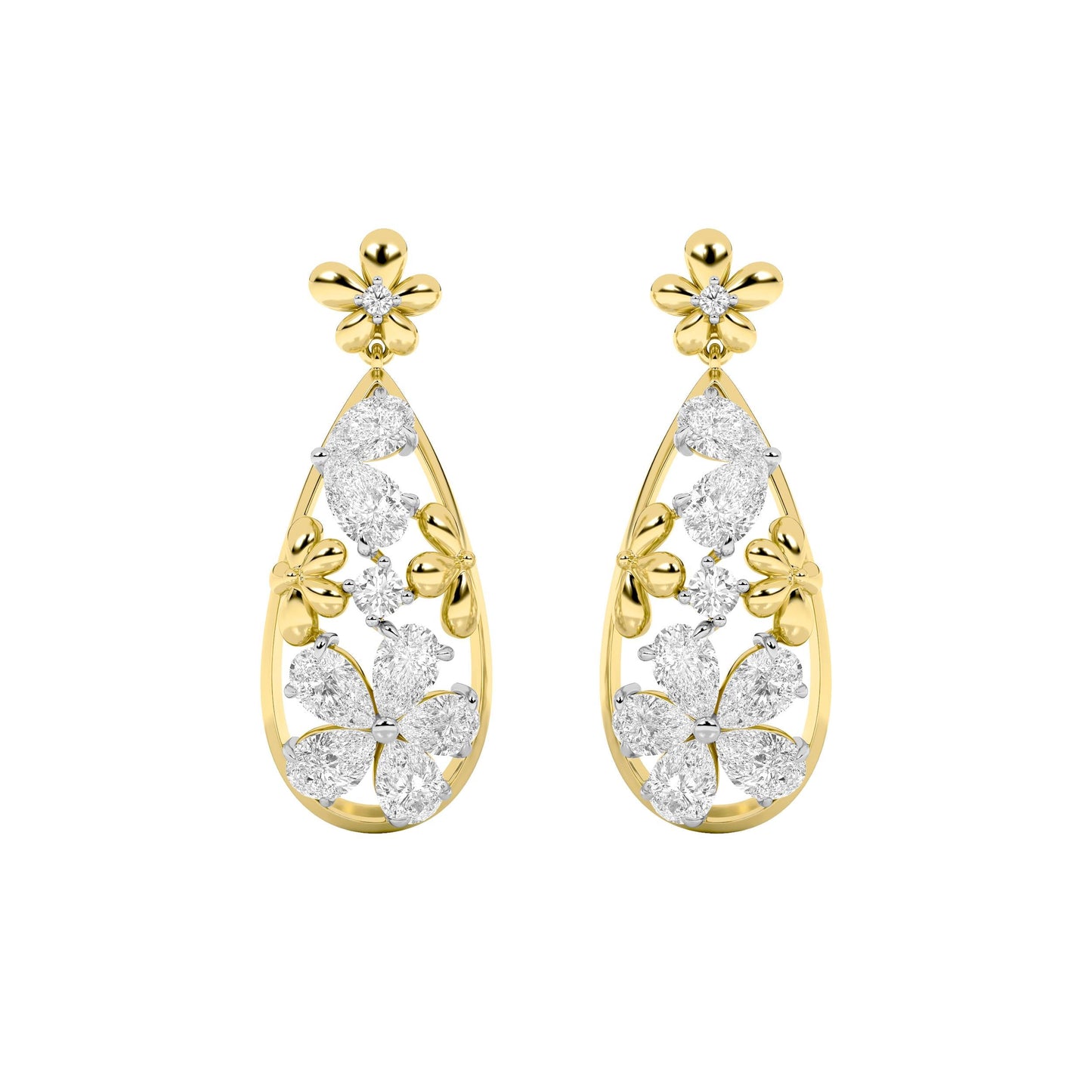 3.75Cttw Pear Shaped Lab Grown Diamond (F/VS) Fancy Flower Earrings in 14K Gold