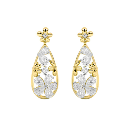 3.75Cttw Pear Shaped Lab Grown Diamond (F/VS) Fancy Flower Earrings in 14K Gold