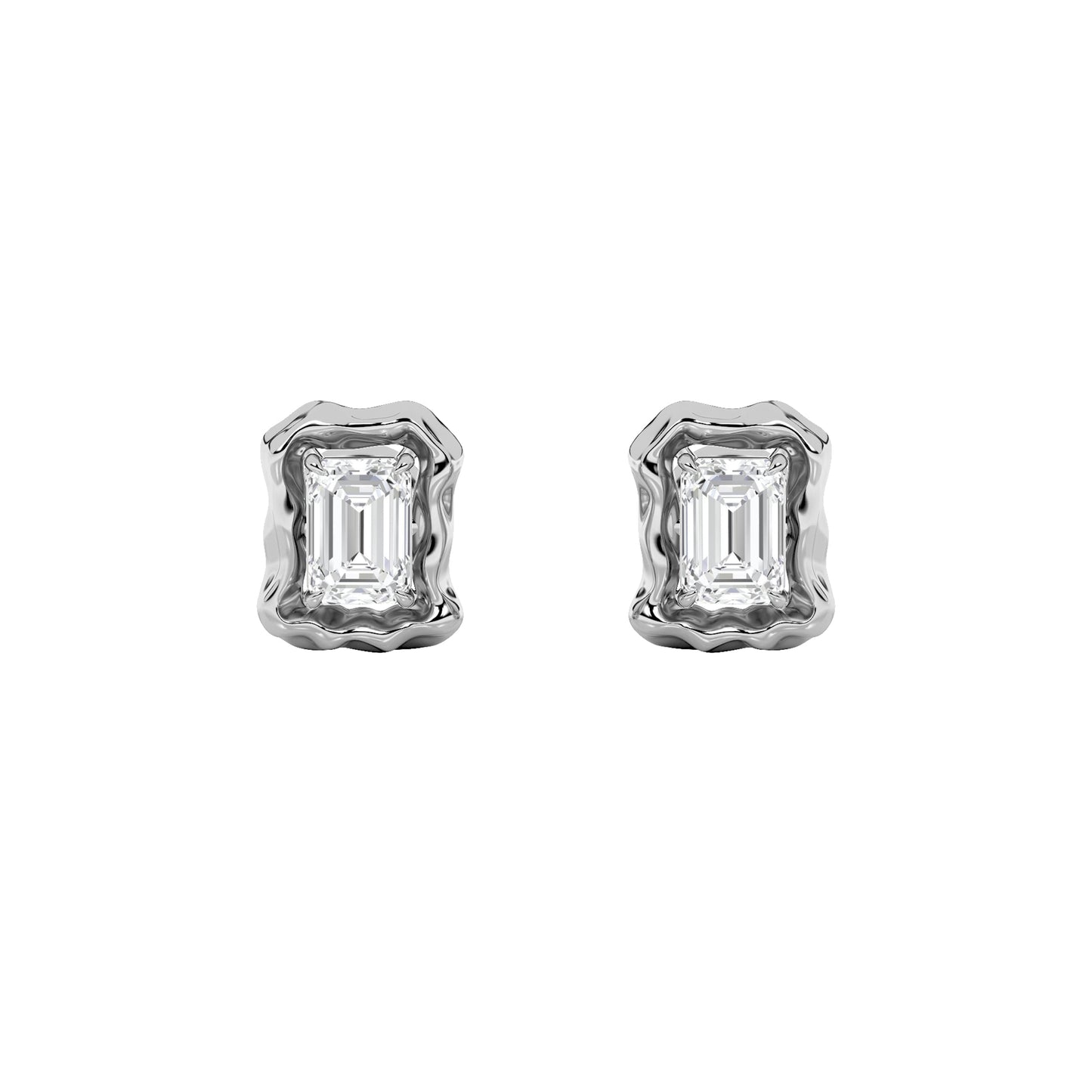 1.5Cttw Emerald Shaped Lab Grown Diamond (F/VS) Organic Design Stud Earrings in 14K Gold
