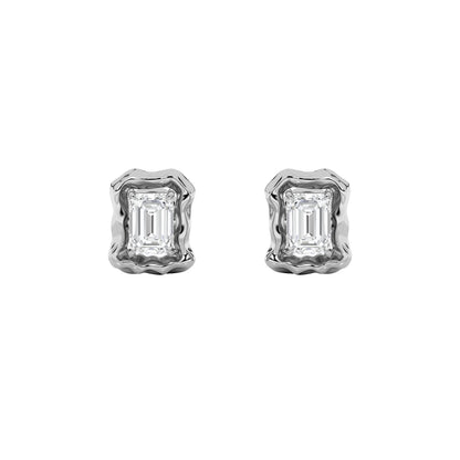 1.5Cttw Emerald Shaped Lab Grown Diamond (F/VS) Organic Design Stud Earrings in 14K Gold