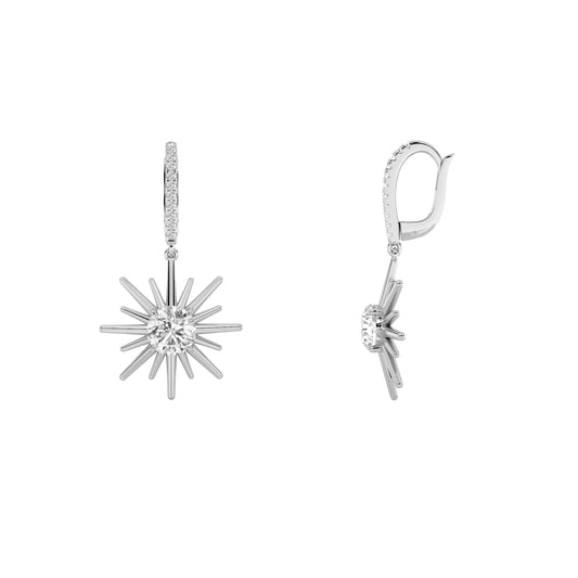 2Cttw Round Shaped Lab Grown Diamond (F/VS) DangleEarrings in 14K Gold