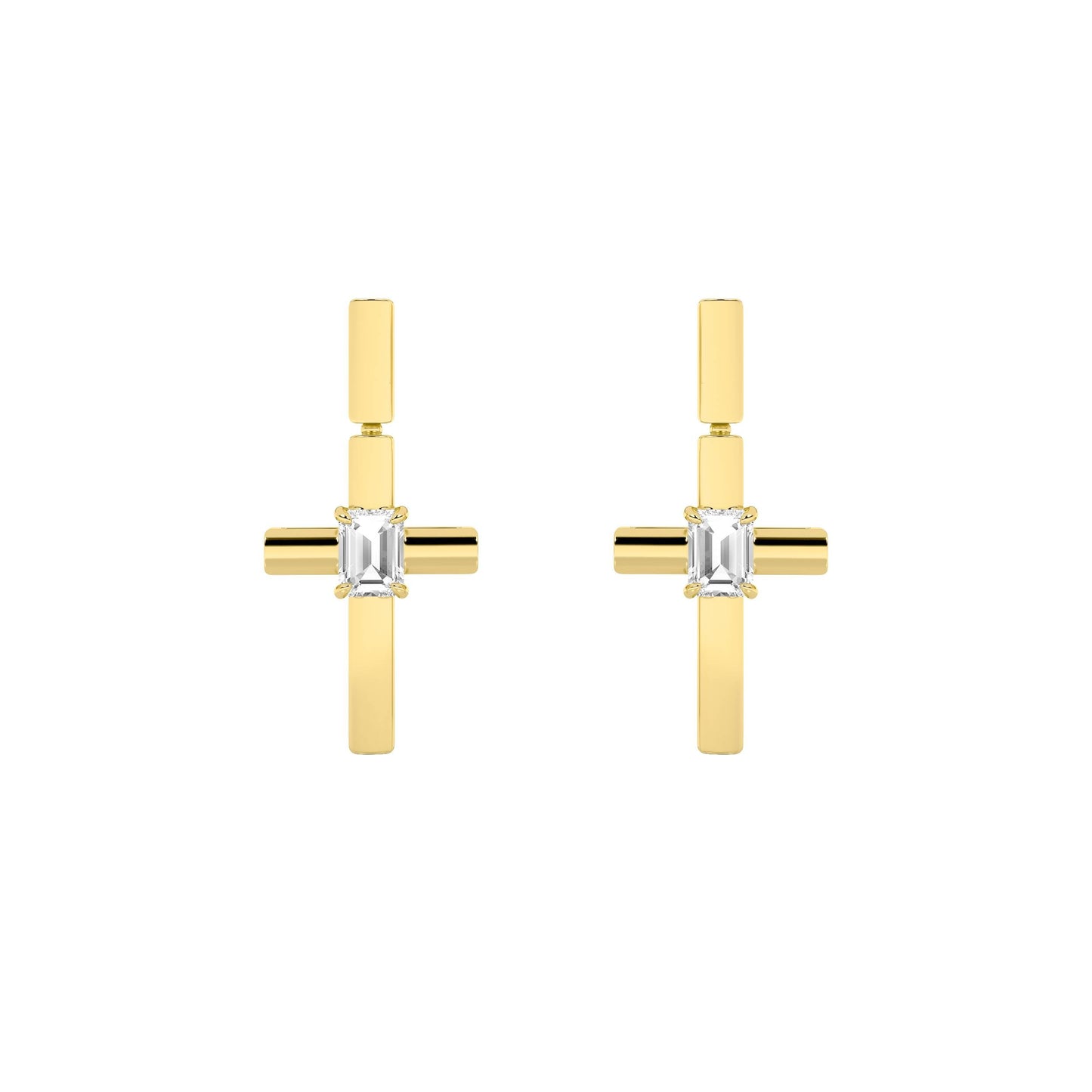 0.5Cttw Emerald Shaped Lab Grown Diamond (F/VS) Cross Earrings in 14K Gold