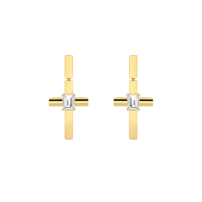 0.5Cttw Emerald Shaped Lab Grown Diamond (F/VS) Cross Earrings in 14K Gold