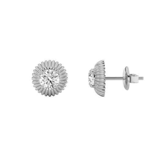 Round Shaped Lab Grown Diamond Vintage Inspired Stud Earrings in 14K Gold