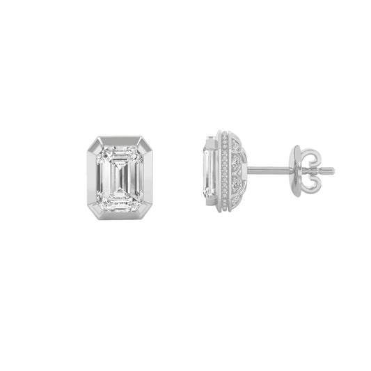 3Cttw Emerald Shaped Lab Grown Diamond (F/VS) SudEarrings in 14K Gold