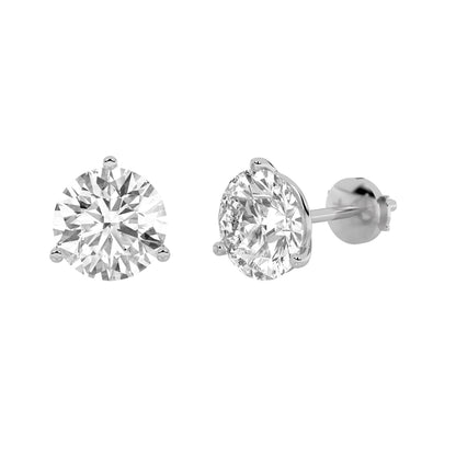 Round Shaped Lab Grown Diamond Three Prong Martini Stud Earrings in 14K Gold