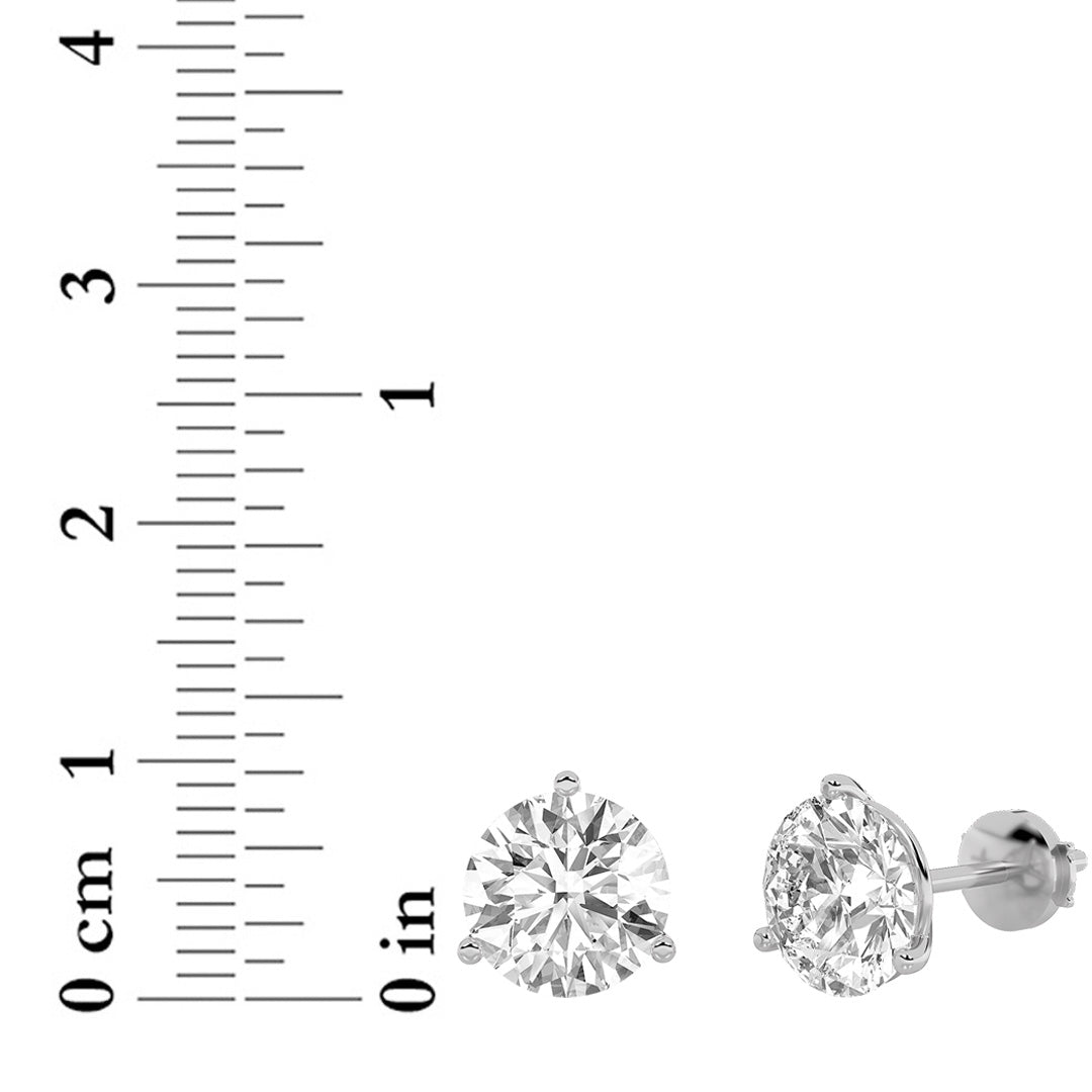 Round Shaped Lab Grown Diamond Three Prong Martini Stud Earrings in 14K Gold
